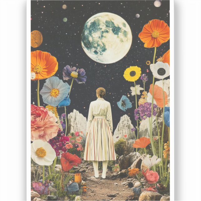 Moonlit Elegance - Back View of Woman with Moon 3 Sticker (Front)