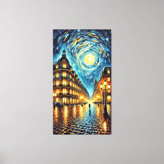 Moonlit Elegance – Van Gogh-Inspired Cityscape  Canvas Print (Front)
