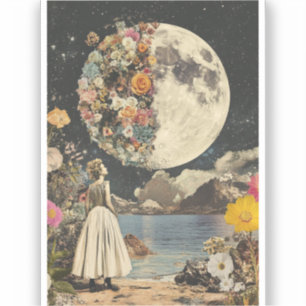 Moonlit Elegance - Woman with Moon (2) Sticker