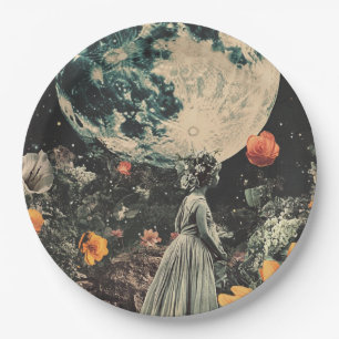 Moonlit Elegance - Woman with Moon (3) Paper Plates