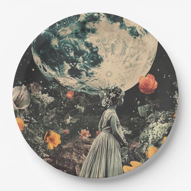 Moonlit Elegance - Woman with Moon (3) Paper Plates (Front)