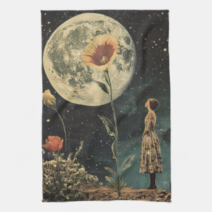Moonlit Elegance - Woman with Moon Kitchen Towel