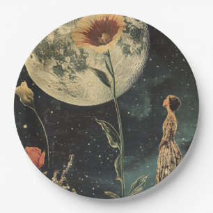 Moonlit Elegance - Woman with Moon Paper Plates