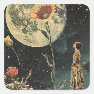 Moonlit Elegance - Woman with Moon Square Sticker
