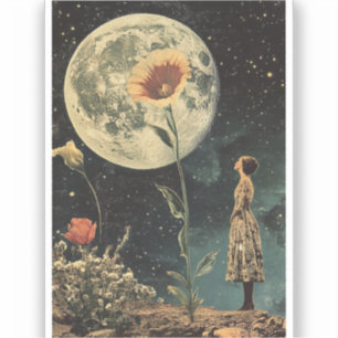 Moonlit Elegance - Woman with Moon Sticker