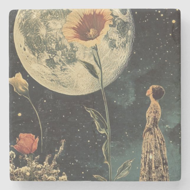 Moonlit Elegance - Woman with Moon Stone Coaster (Front)