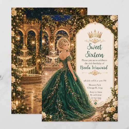 Moonlit Emerald Garden Sweet Sixteen Invitation
