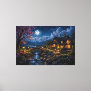 Moonlit Enchanted Cottage Canvas Print – Magical N