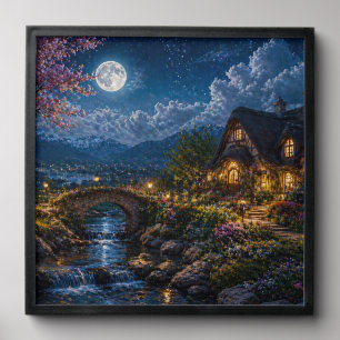 Moonlit Enchanted Cottage Canvas Print – Magical N Peel And Stick Photo Tile
