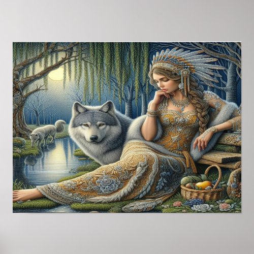 Moonlit Enchantment in the Mystic Forest16x12 Poster