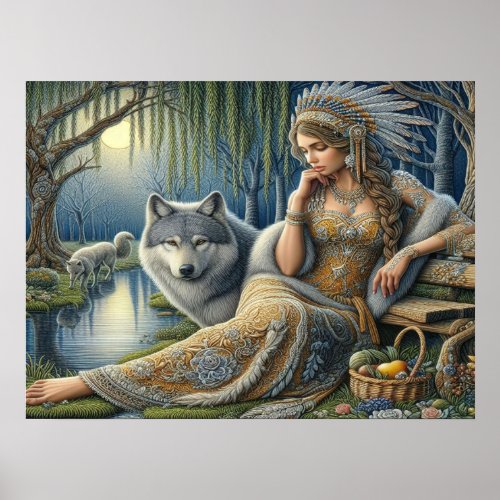 Moonlit Enchantment in the Mystic Forest24x18 Poster