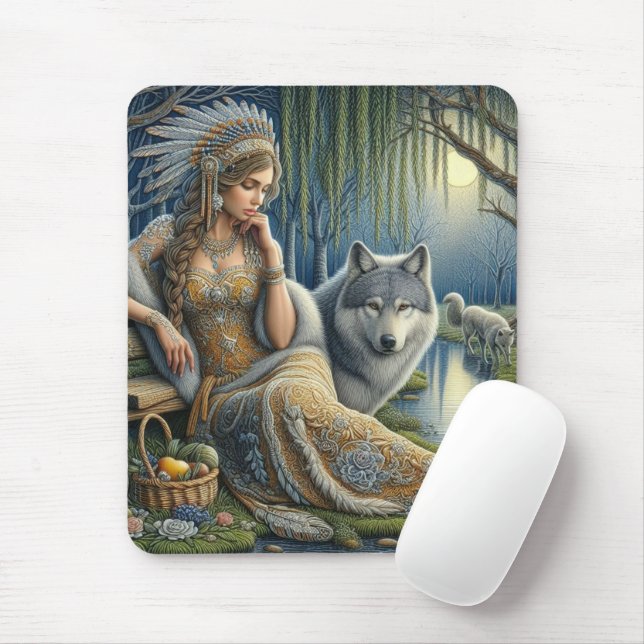 Moonlit Enchantment in the Mystic Forest Mouse Pad (With Mouse)