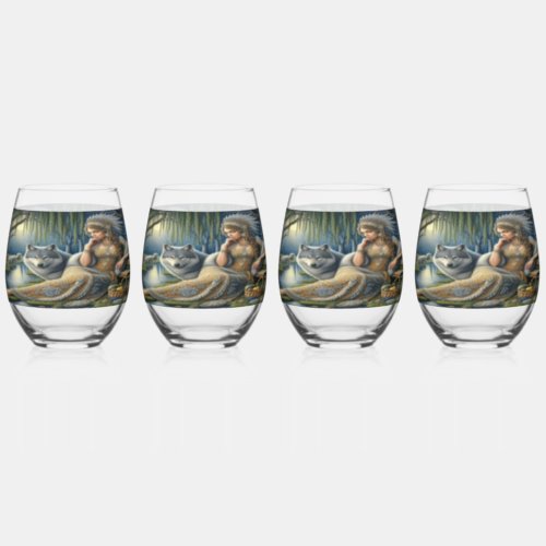 Moonlit Enchantment in the Mystic Forest Stemless Wine Glass