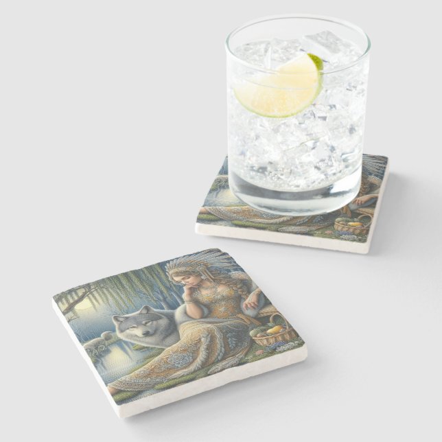 Moonlit Enchantment in the Mystic Forest Stone Coaster (Side)