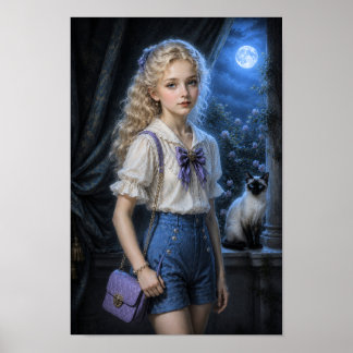 Moonlit evening with dreamy Girl Poster