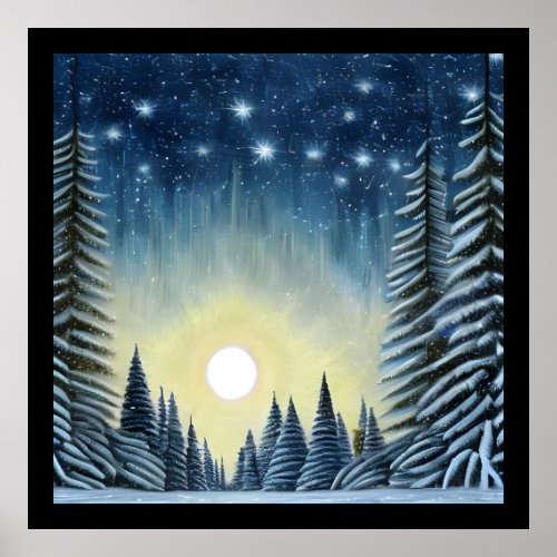 Moonlit Evergreen Snowscape Under The Night Stars Poster