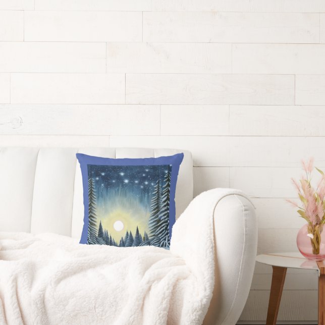 Moonlit Evergreen Snowscape Under The Night Stars Throw Pillow (Couch)