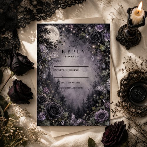 Moonlit Fairy Goth Wedding RSVP Card