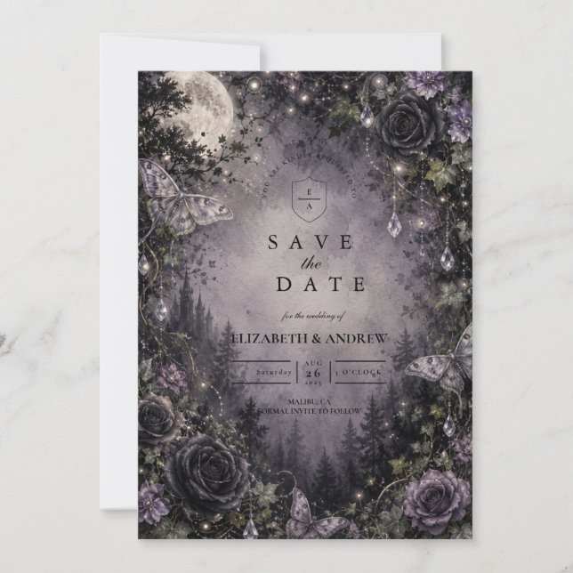 Moonlit Fairy Goth Wedding Save The Date (Front)