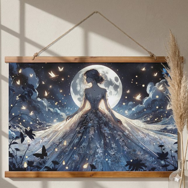 Moonlit Fairy Princess Celestial Gown Hanging Tapestry (Moonlit Fairy Princess Celestial Gown Hanging Tapestry On Shadowed Wall)