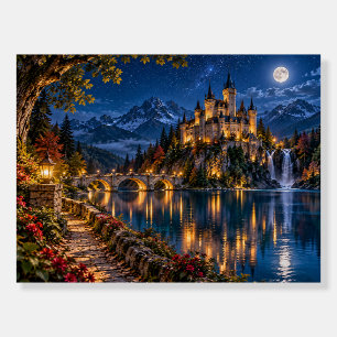Moonlit Fairytale Castle Alpine Landscape Foam Board