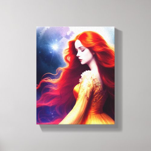 Moonlit Fantasy Captivating Red_Haired Maiden Canvas Print