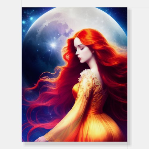 Moonlit Fantasy Captivating Red_Haired Maiden Foam Board
