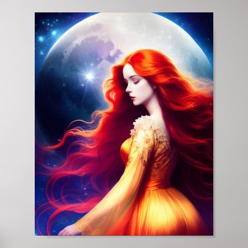 Moonlit Fantasy Captivating Red_Haired Maiden Poster