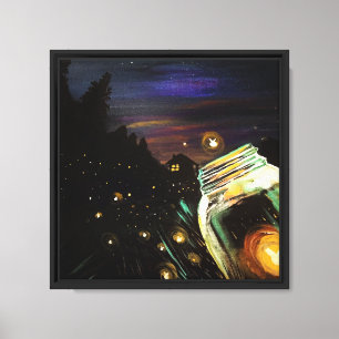 Moonlit Firefly Mason Jar Cottagecore Woodland Canvas Print
