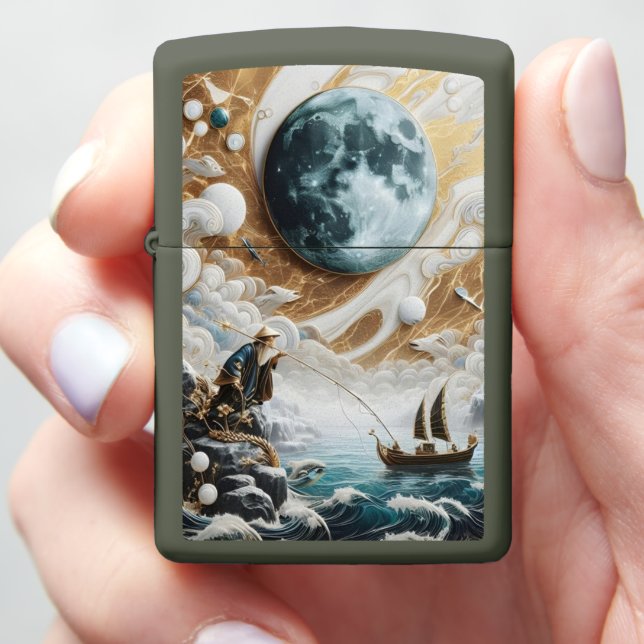 Moonlit Fisherman's Tale Zippo Lighter (In Hand)