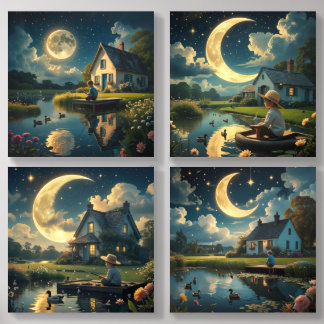 Moonlit Fishing Acrylic Photo Tile