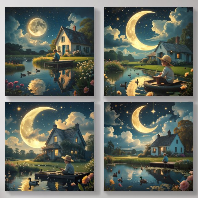 Moonlit Fishing Acrylic Photo Tile (Front Set)