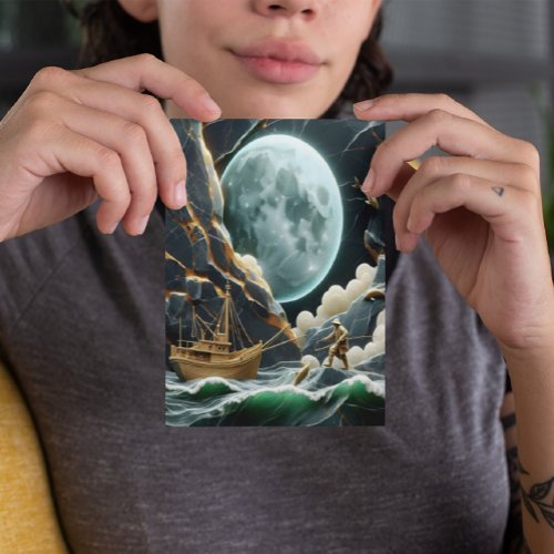 Moonlit Fishing Under The Cliff Postcard