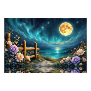 Moonlit Floral Path To The Beach Photo Print