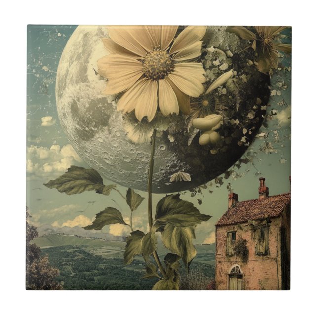 Moonlit Flower & Vintage Charm Ceramic Tile (Front)