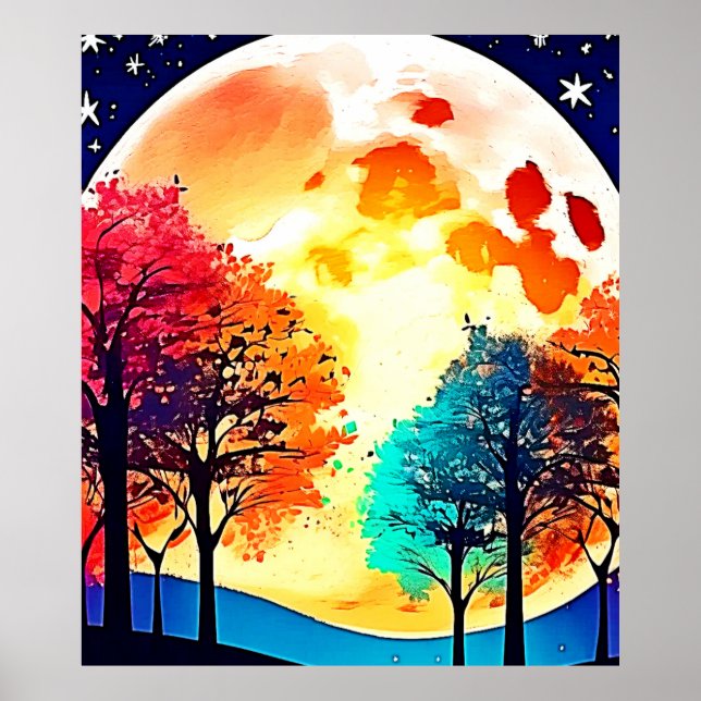 Moonlit Forest Fantasy Art Poster (Front)