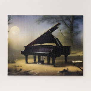 Moonlit Forest Piano Digital Art Jigsaw Puzzle