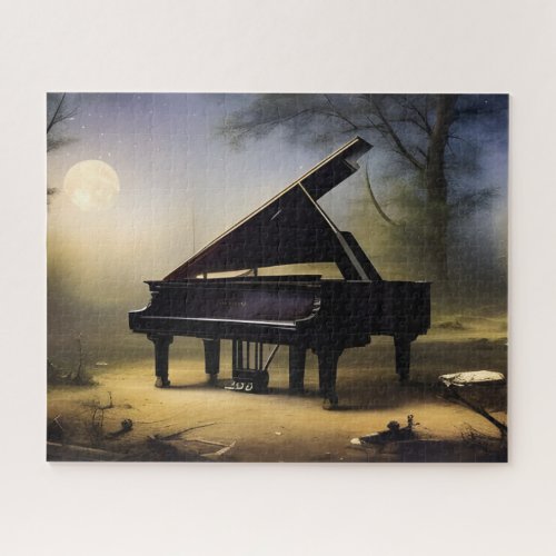 Moonlit Forest Piano  Digital Art Jigsaw Puzzle
