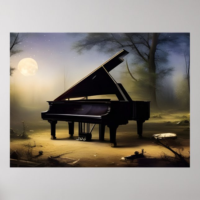 Moonlit Forest Piano | Digital Art Poster (Front)