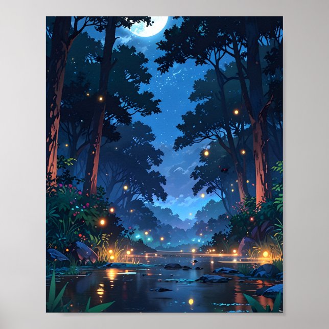 Moonlit Forest River Poster (Front)