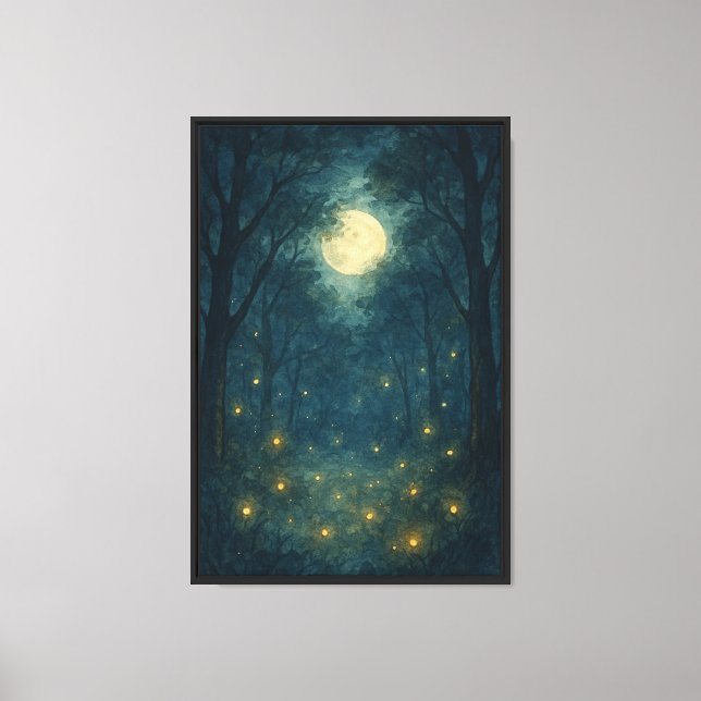 Moonlit Forest with Fireflies Canvas Print (Front)
