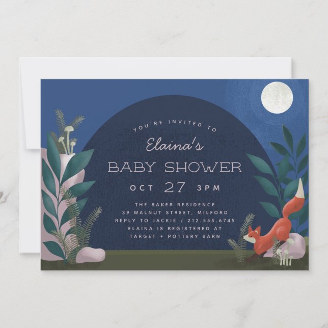 Moonlit Forest Woodland Fox Baby Shower Invitation (Front)