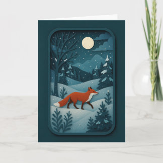 Moonlit Fox in Snowy Forest Card