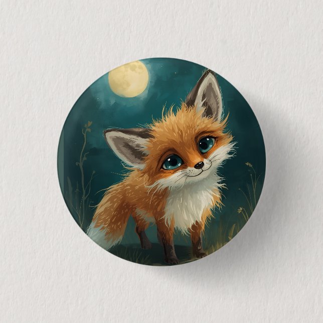 Moonlit Fox, Night Forest  Button (Front)