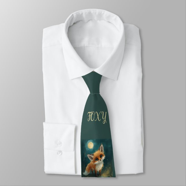 Moonlit Fox, Night Forest  Neck Tie (Tied)