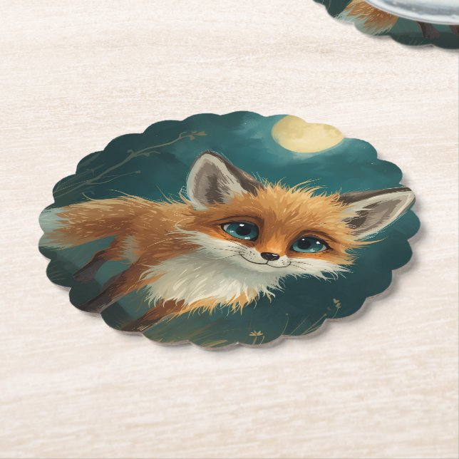 Moonlit Fox, Night Forest  Paper Coaster (Angled)