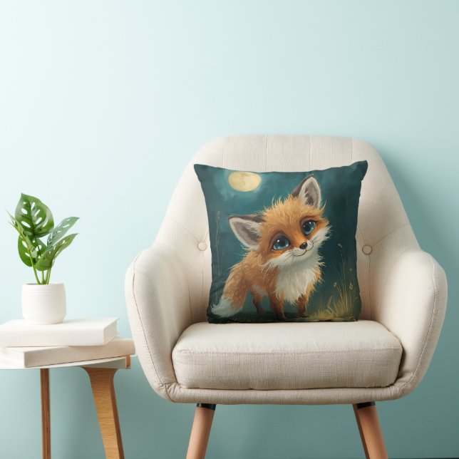 Moonlit Fox, Night Forest Throw Pillow (Chair)