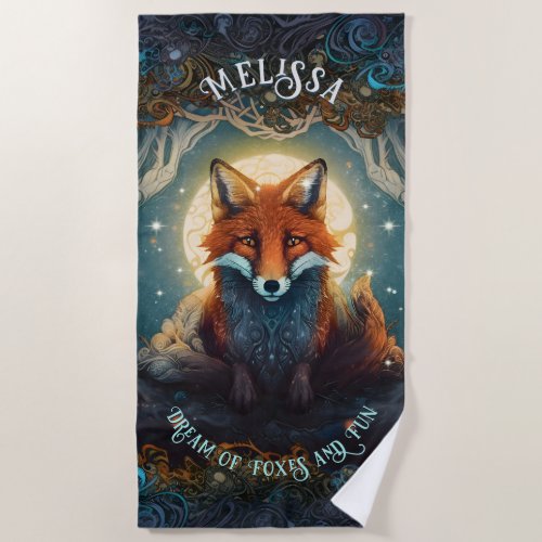 Moonlit Fox Personalised Childrens Storybook Fox Beach Towel