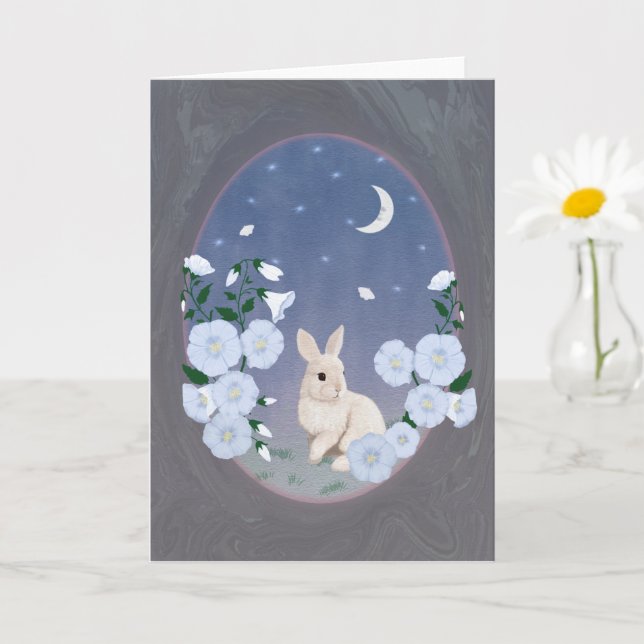 Moonlit Garden Bunny 5x7 Greeting Card  (Small Plant)