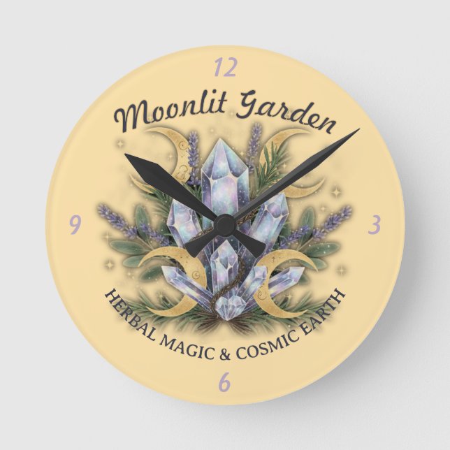 Moonlit Garden Crystal Bouquet - Herbal Magic Round Clock (Front)